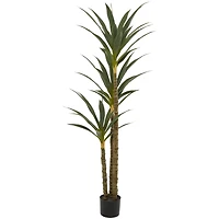 58" Green Faux Foliage Sisal Artificial Tree With Black Plastic Pot