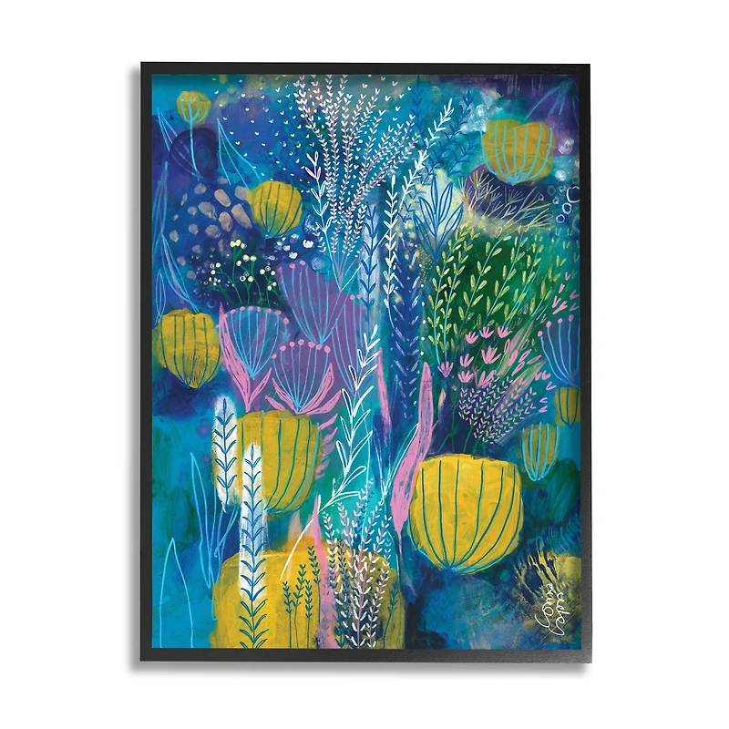 Stupell Industries Field of Abstract Florals Blue Green Yellow in Frame Wall Art