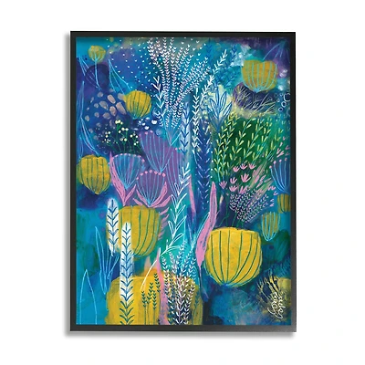 Stupell Industries Field of Abstract Florals Blue Green Yellow in Frame Wall Art