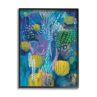 Stupell Industries Field of Abstract Florals Blue Green Yellow in Frame Wall Art