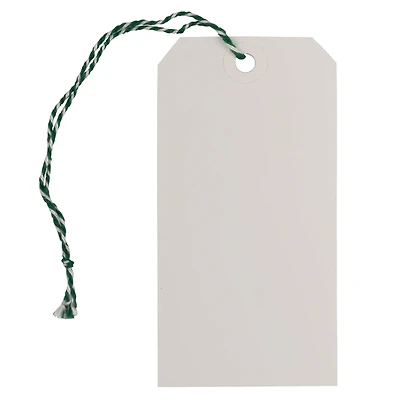 JAM Paper White Tags with Green String, 100ct.