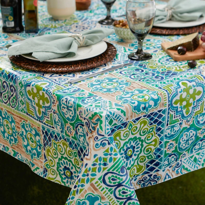 Spanish Tile Vinyl Tablecloth 70" Round
