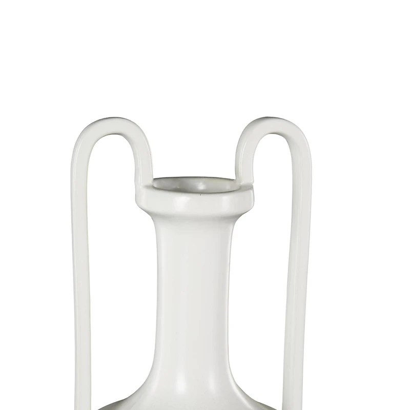 20" White Fluted Urn Shaped Ceramic Vase with Arch Handles