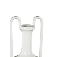 20" White Fluted Urn Shaped Ceramic Vase with Arch Handles