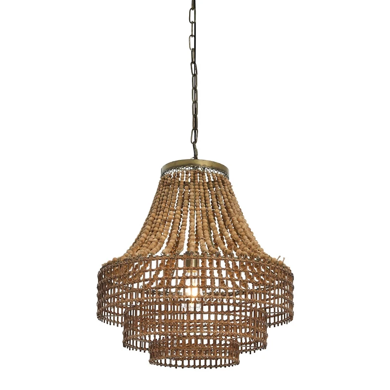 Hello Honey® 23.5" Metal, Rattan and Wood Bead Chandelier