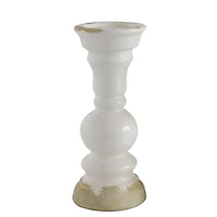 Hello Honey® 12'' Distressed White Stoneware Pillar Candle Holder
