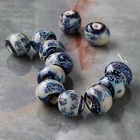 Blue Marbled Rondelle Ceramic Beads, 13.5mm by Bead Landing™