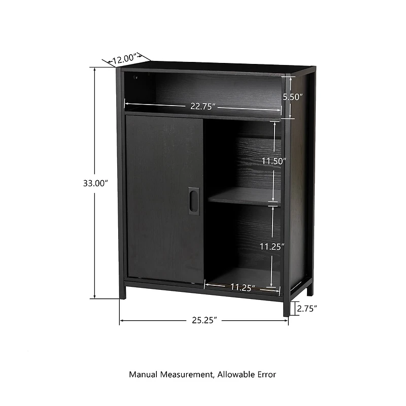 Glitzhome® 32" Black Double Door Modern Storage Floor Cabinet