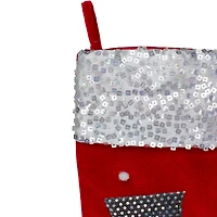 20.5" Red Snowman Christmas Stocking with Sequined Cuff