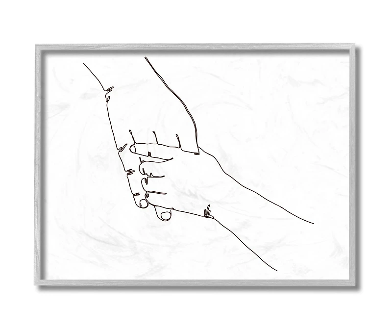 Stupell Industries Family Holding Hands Pose Minimal Linework in Gray Frame Wall Art