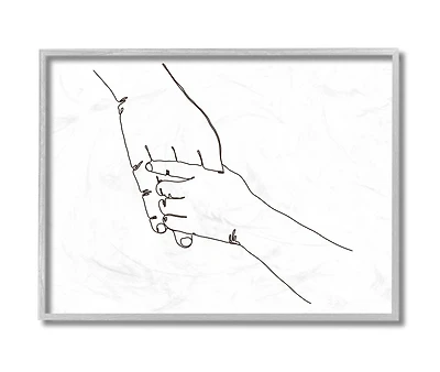 Stupell Industries Family Holding Hands Pose Minimal Linework in Gray Frame Wall Art