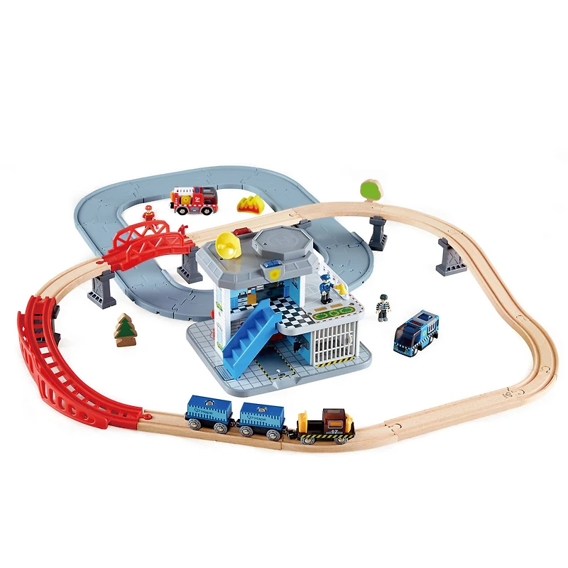 Hape Emergency Services HQ Police & Fire Station Wooden Train Set