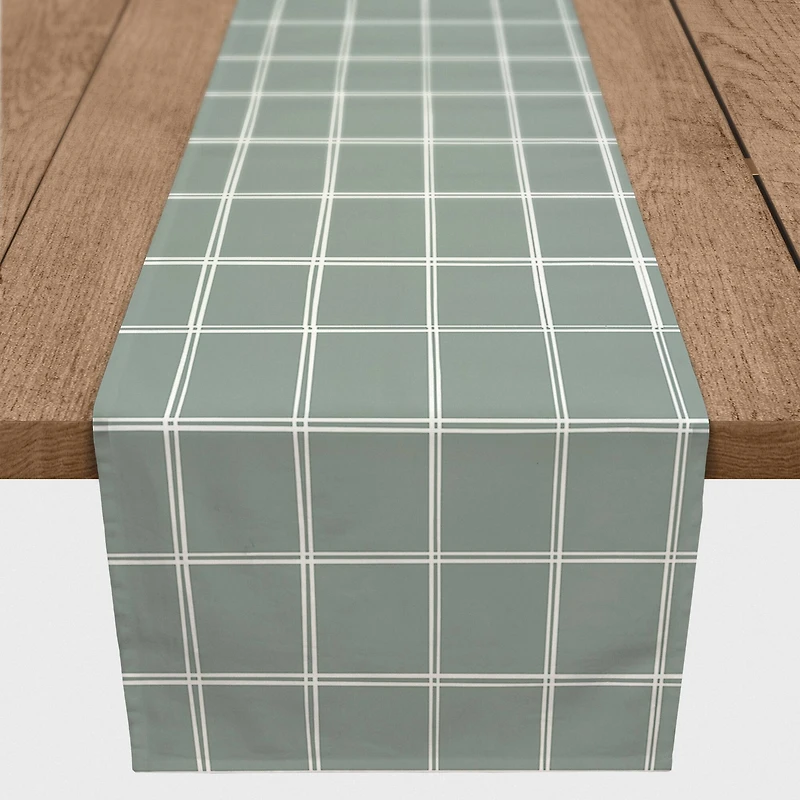 72" Sage Hand Grid Poly Twill Table Runner