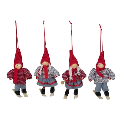 Set of 4 Colorful Holiday Skiing Kids Christmas Ornament Decorations 6"
