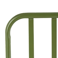 44.25" Green Metal Slatted Outdoor Bench with Curved Armrests