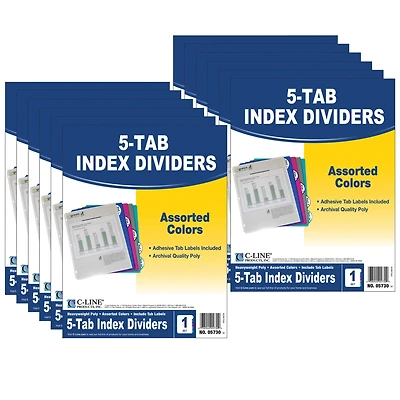 C-Line® 5-Tab Poly Index Dividers, 12 Pack of 5