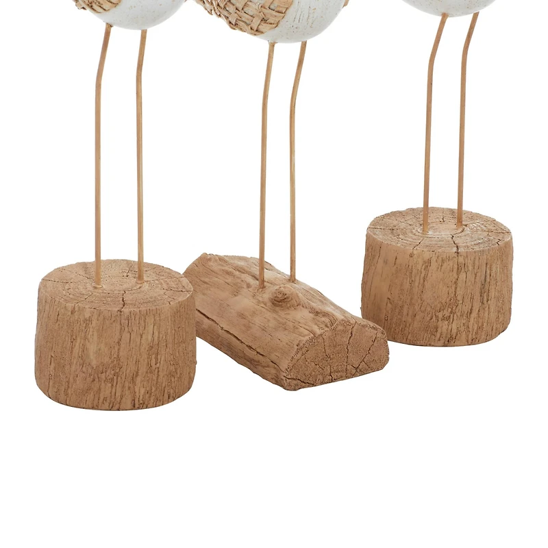 Set of 3 White Polystone Contemporary Sculpture, 15", 15", 14"