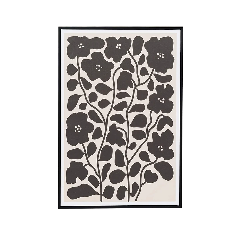 Hello Honey® 36.5" Black & Cream Flowers Framed Wall Decoration