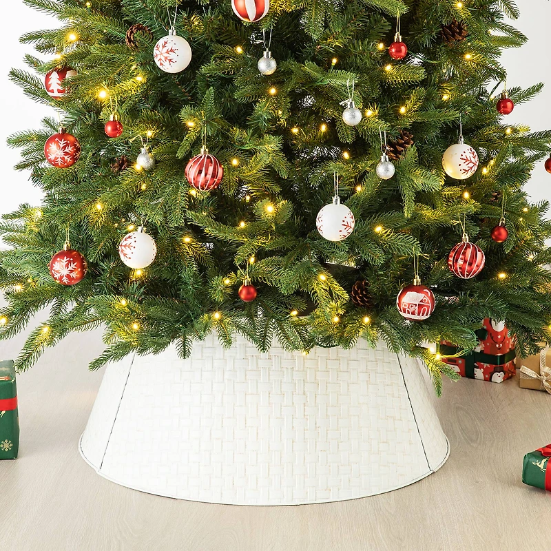 Glitzhome® Washed White 26" Woven Metal Tree Collar