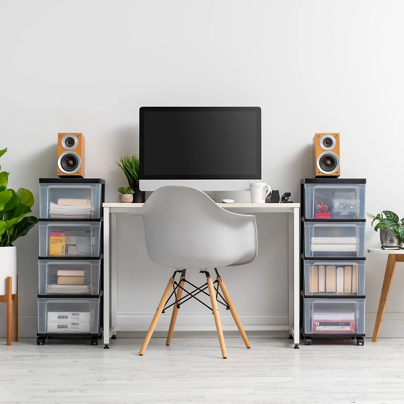 IRIS® 32.5" Black & Clear 4-Drawer Narrow Plastic Storage Carts, 2ct.