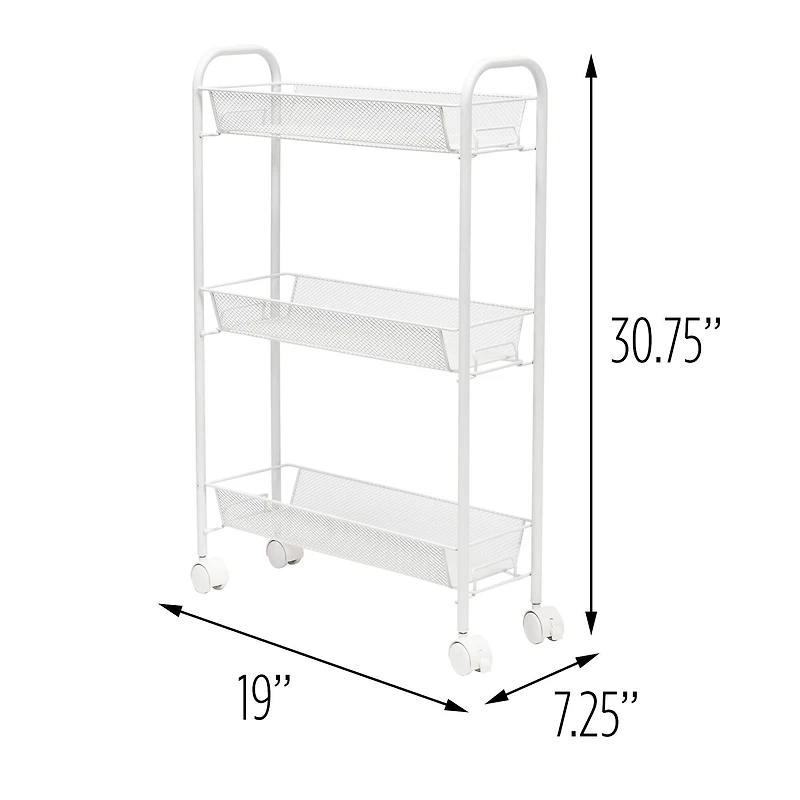 Honey Can Do White 3-Tier Mesh Narrow Rolling Cart