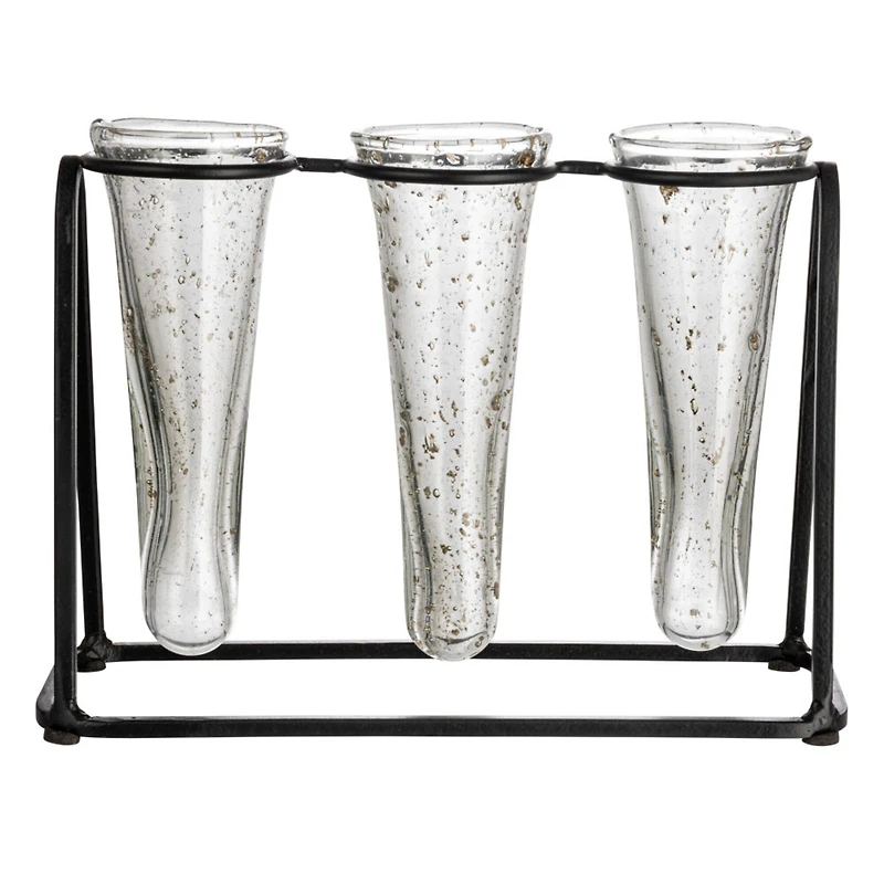 Hello Honey® Bloomingville 9" Test Tube Vases in Black Metal Stand