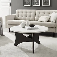 36" Faux White Marble & Graphite Mid Century 3-Leg Round Coffee Table