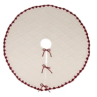 Glitzhome® 52" Knitted White Christmas Tree Skirt with Red Trim & Pom Pom