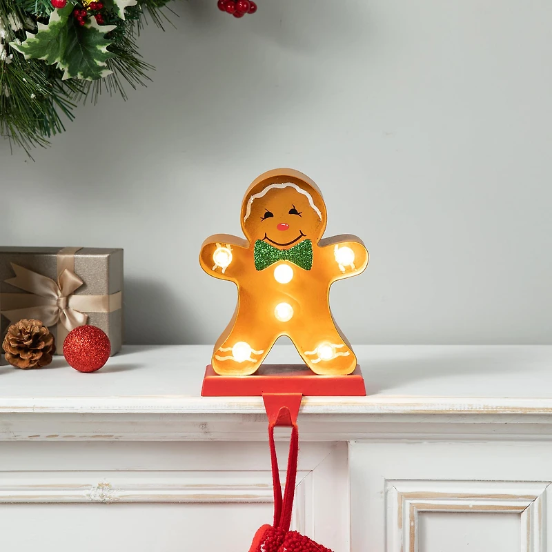 Glitzhome® 7.25'' Marquee LED Gingerbread Man Christmas Stocking Holder