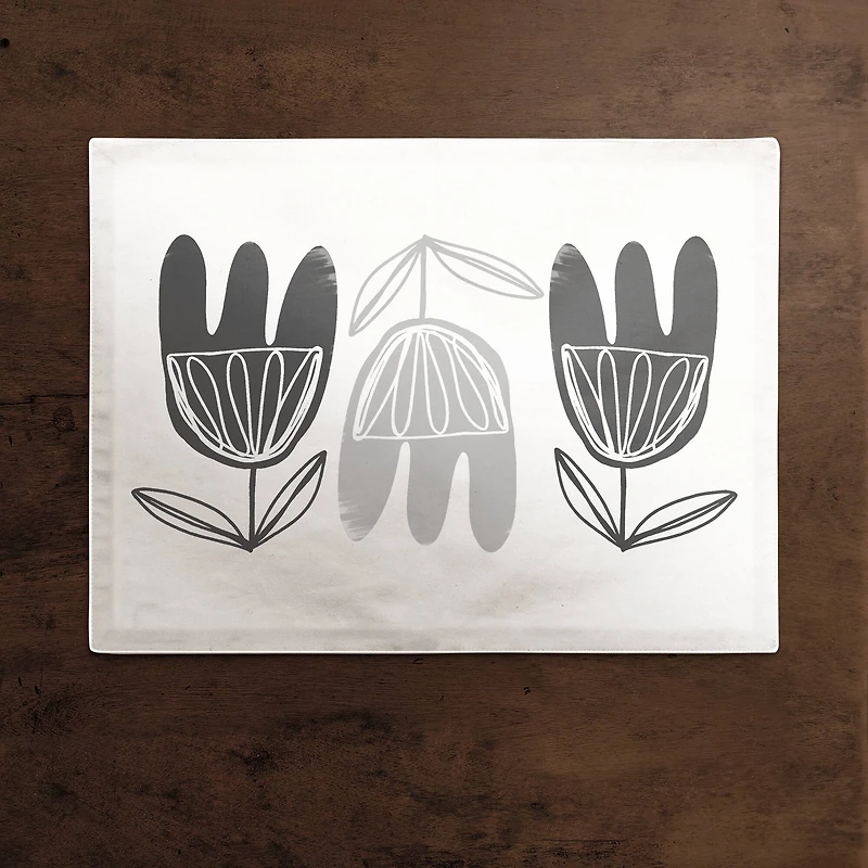 Mid Mod Gray Florals 18" x 14" Cotton Twill Placemat