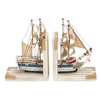 9" White Wood Coastal Sailboat Bookends, 2ct.