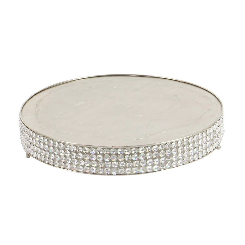 Glam Round Silver Metal and Glass Bead Cake Stand, Set of 3, 3"