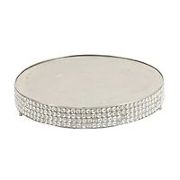 Glam Round Silver Metal and Glass Bead Cake Stand, Set of 3, 3"