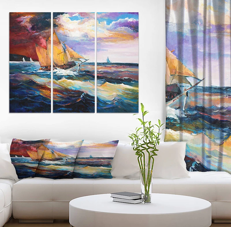 Designart - Sailship in Sea waves