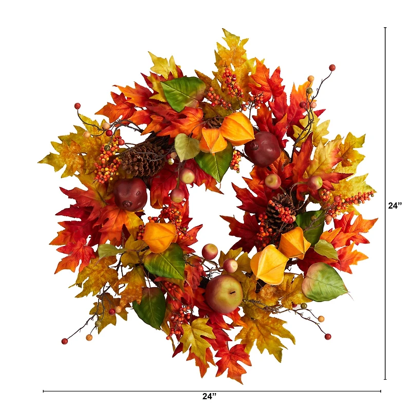 24" Maple Leaf & Berries Fall Artificial Wreath