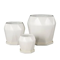 White Faceted Ceramic Planter Set