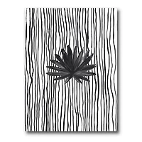 Designart - Black and White Tropical Leaf On Striped III