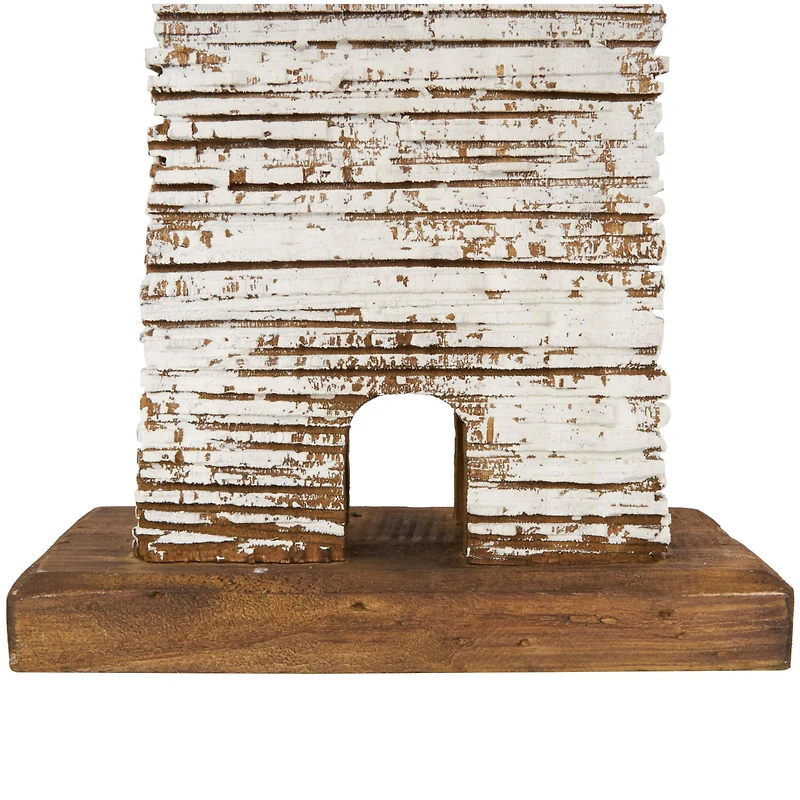 20" Cream Wood Lighthouse Distressed Sculpture