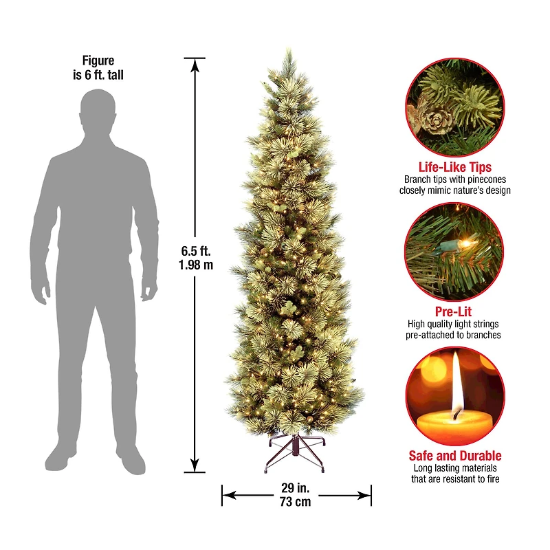 ft. Pre-Lit Carolina Pine Slim Artificial Christmas Tree with Flocked Pine Cones