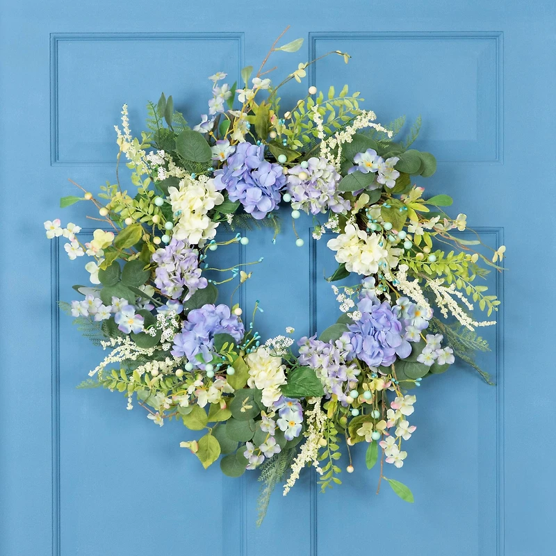 26" Eucalyptus, Hyacinth, Hydrangea & Fern Artificial Spring Wreath