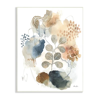 Stupell Industries Modern Abstract Botanicals Spiral Shape Collage Blue Brown Wall Plaque