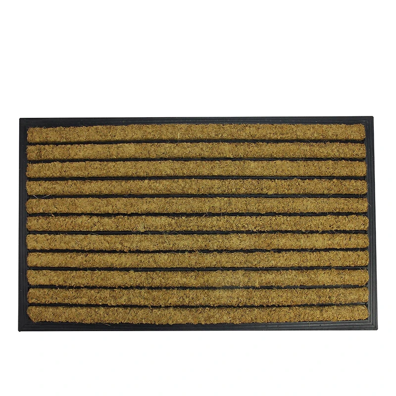 Black Rubber & Coir Striped Outdoor Rectangular Door Mat, 29.5" x 17.75"