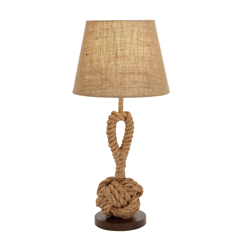 Brown Rope and Iron Rustic Table Lamp, 28" x 13" x 13"