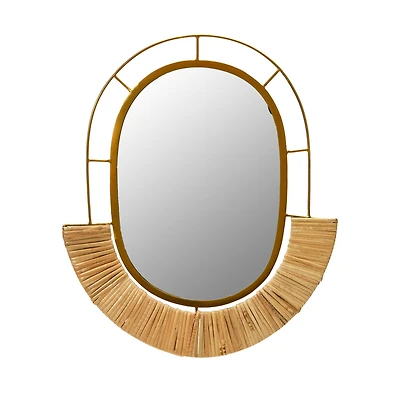 Hello Honey® Natural Oval Metal & Cane Framed Wall Mirror
