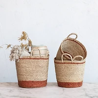 Hello Honey® Natural & Brown Striped Woven Seagrass Handled Nesting Basket Set