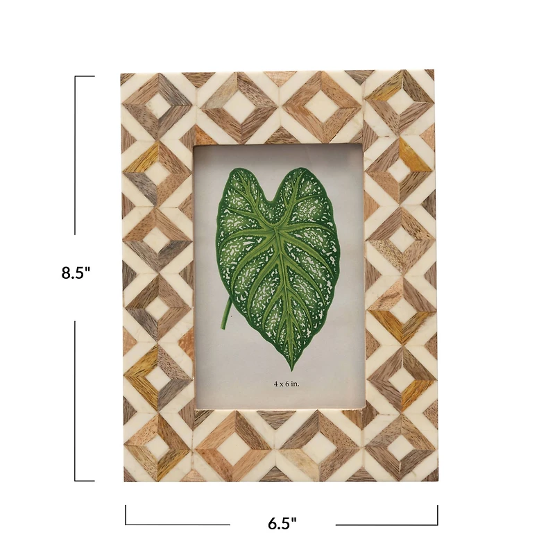 Hello Honey® Brown & Ivory Patterned Wood 4" x 6" Photo Frame
