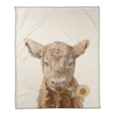 50" x 60" Baby Highland Cow Sunflower Coral Fleece Blanket