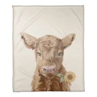 50" x 60" Baby Highland Cow Sunflower Coral Fleece Blanket