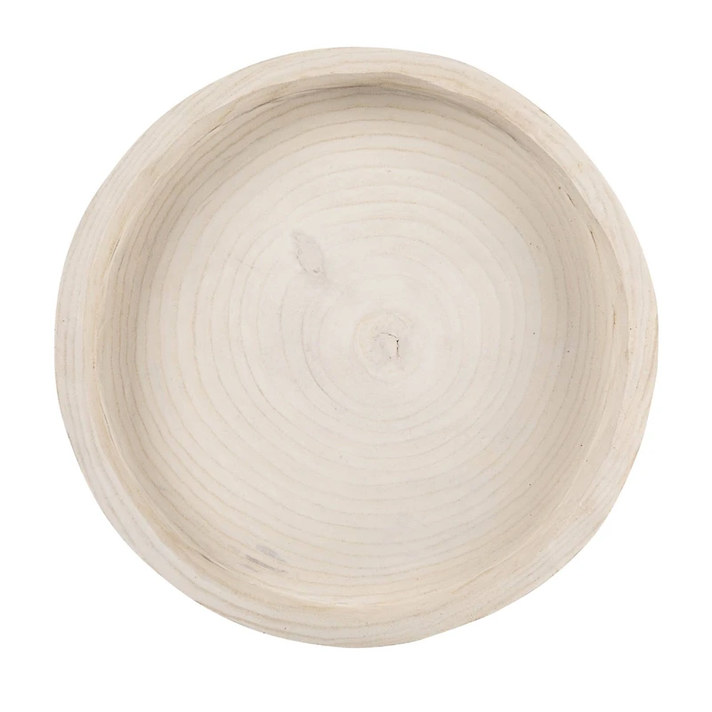 Hello Honey® 17" Whitewashed Round Hand-Carved Decorative Paulownia Wood Tray