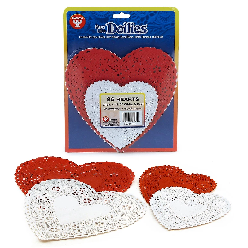 Hygloss® White & Red Heart Paper Lace Doilies, 2 Packs of 96